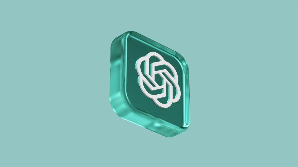 Logo 3D sobre fundo verde-azulado