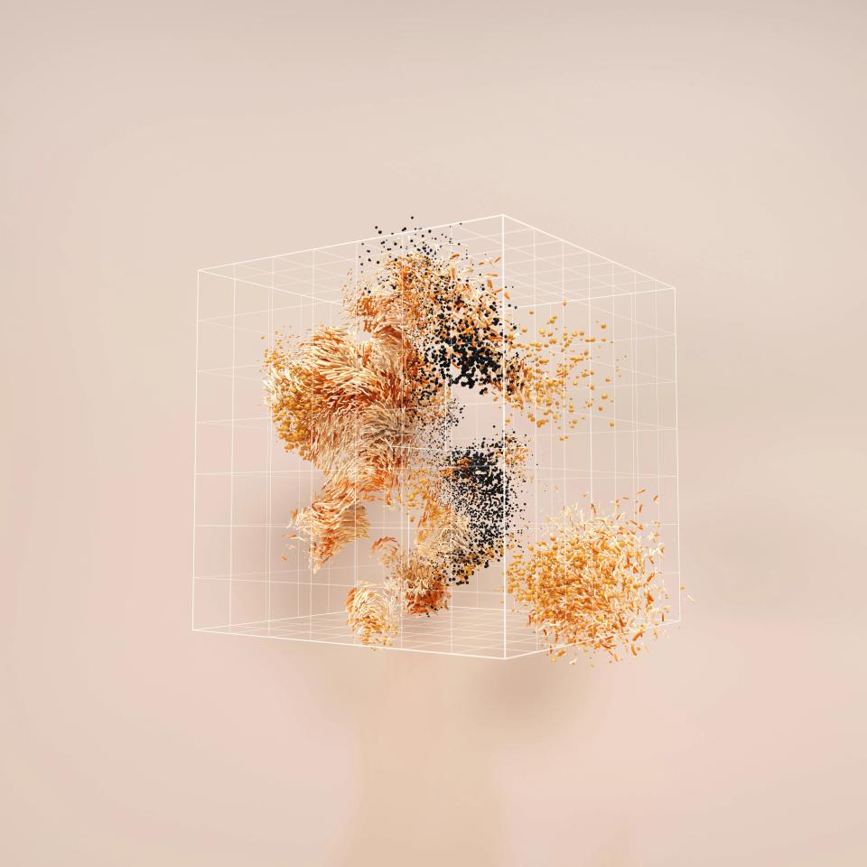 Formas orgânicas 3D dispostas em uma grade