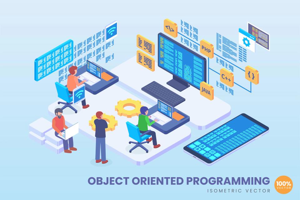 Programadores codificando em linguagens orientadas a objetos
