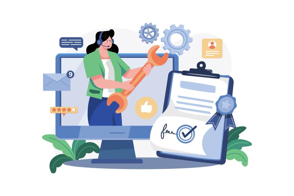 Mulher resolvendo problemas em serviços online