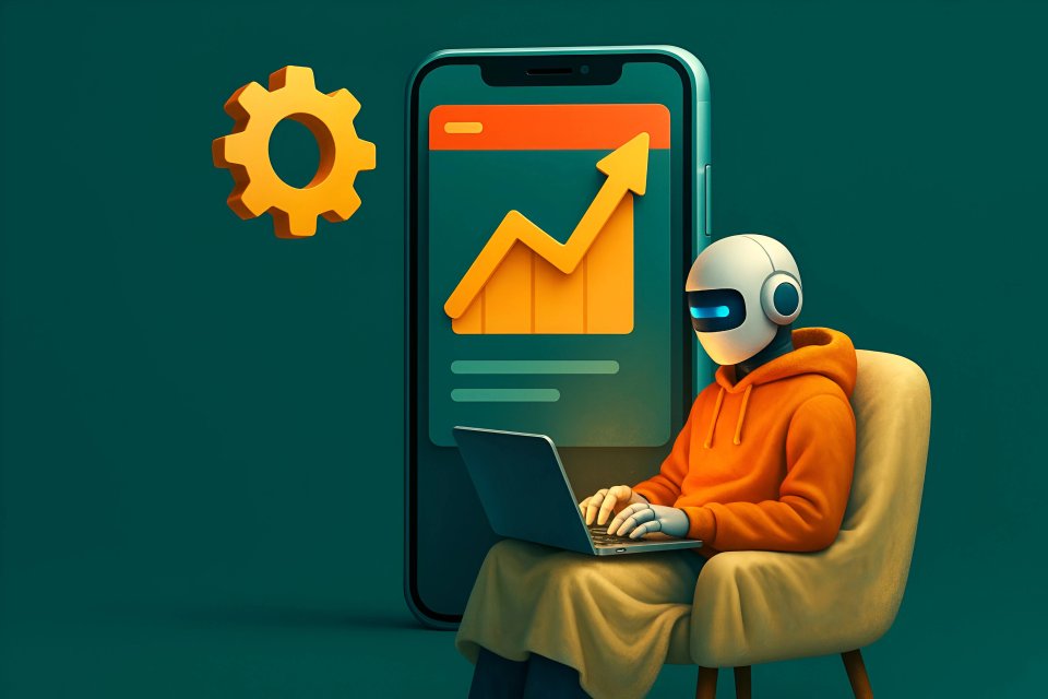 Robô analisando tendências de dados
