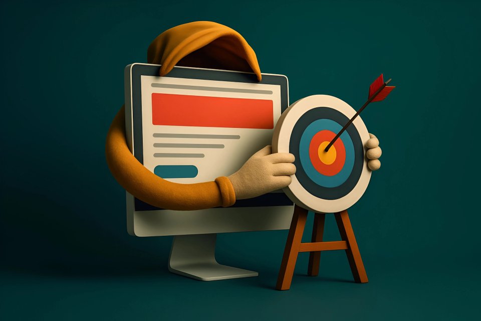 Computador direcionando para objetivos de marketing