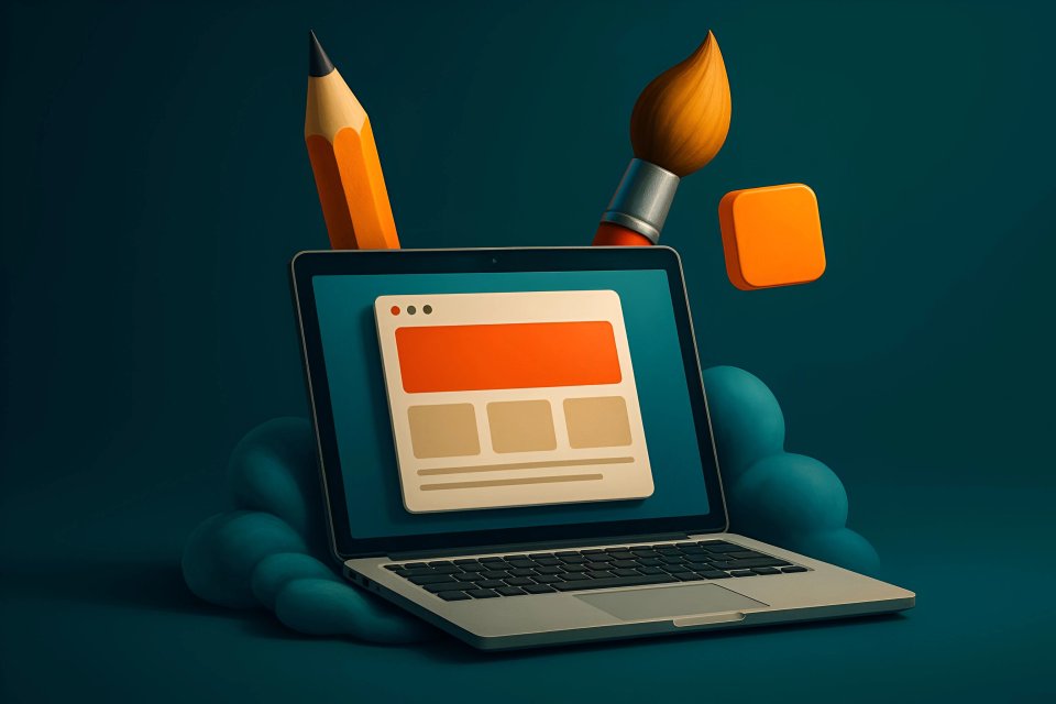Ilustração de um laptop com ferramentas de design