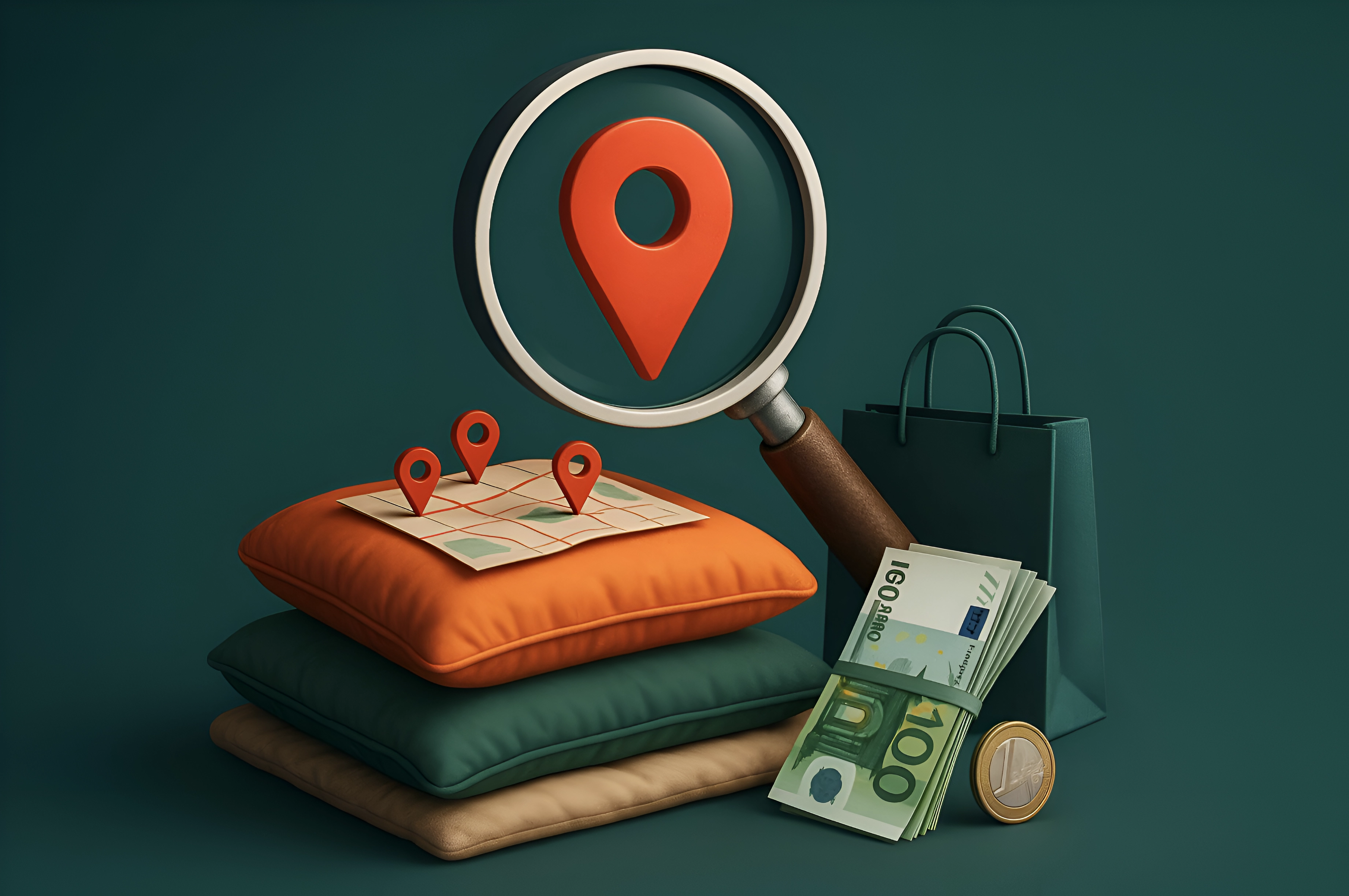 Magnifying glass over shopping items