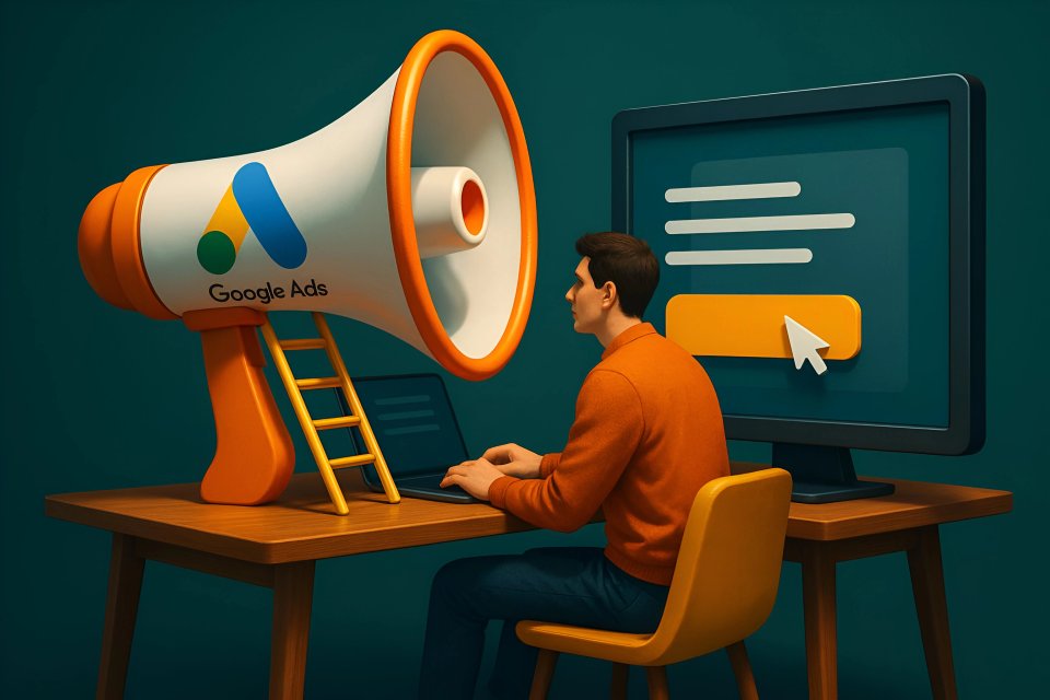 Ilustração da configuração de uma campanha no Google Ads