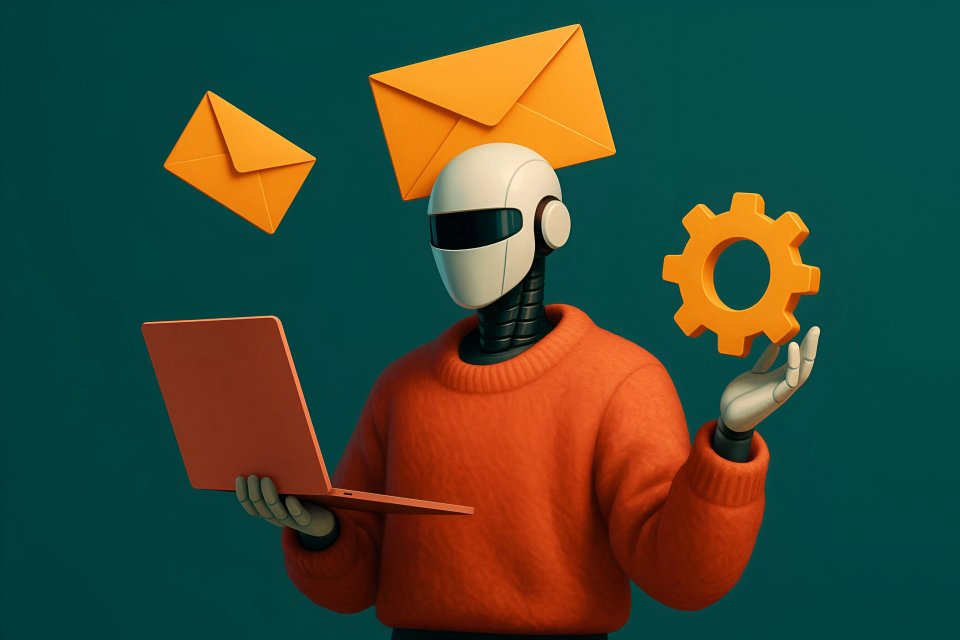 Robot med bærbar PC og konvolutter