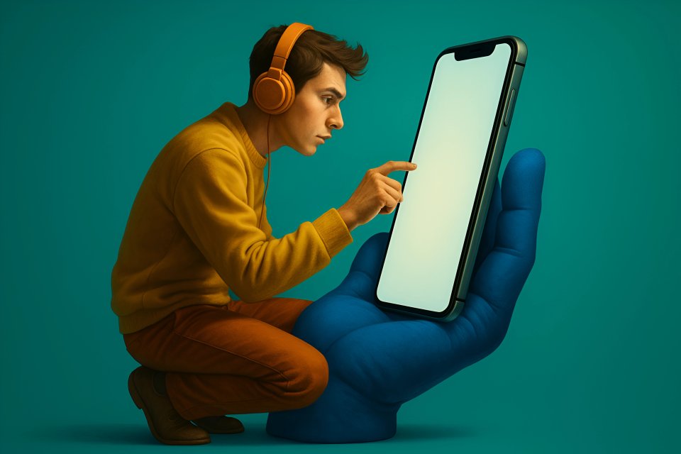Usuário com celular e fones de ouvido
