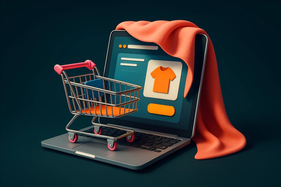 Carrinho de compras na tela do laptop