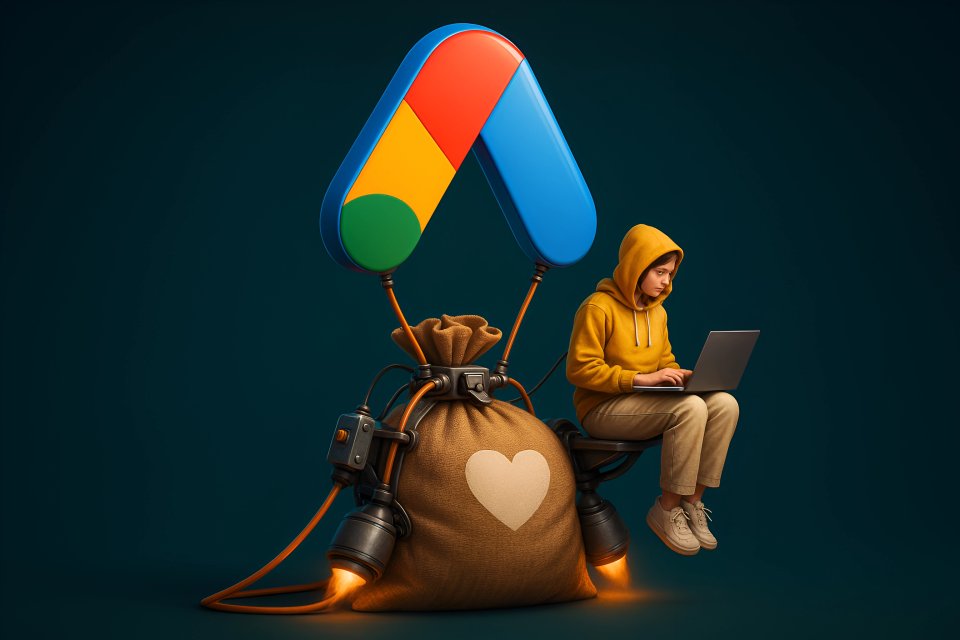 Kind, das einen Laptop mit Google Ads verwendet