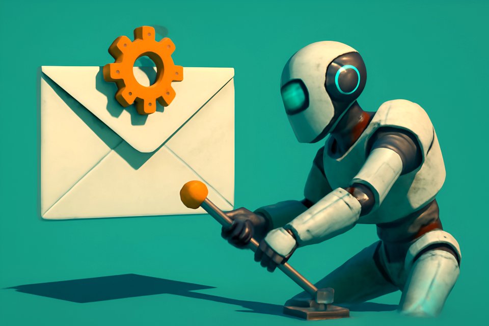 Roboter mit Zahnrad für E-Mail-Einstellungen