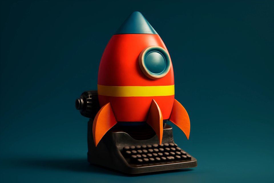 Bunte Rakete auf einer Schreibmaschine