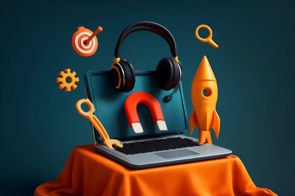 Laptop mit kreativen Technologie-Elementen