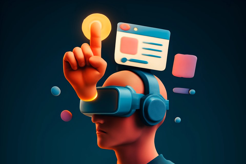 Nutzer mit VR-Headset und digitaler Schnittstelle
