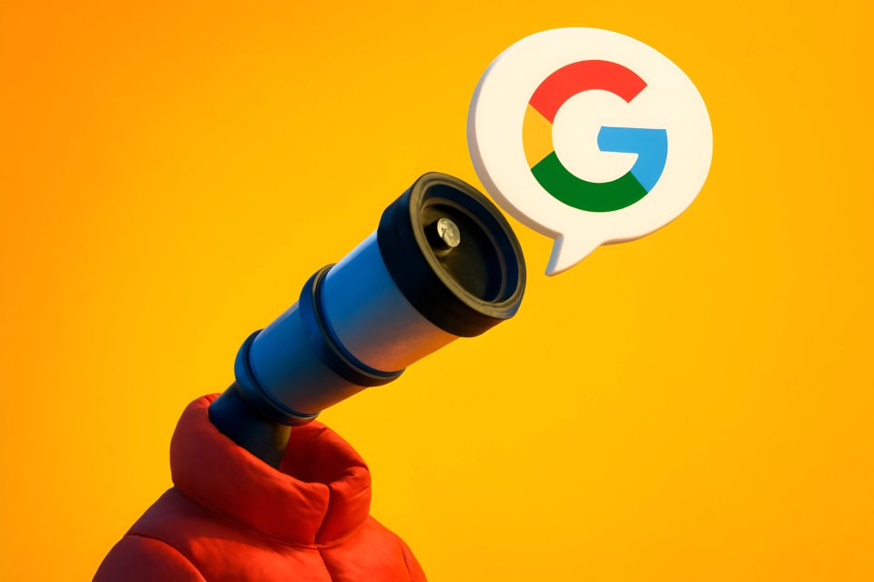 Головка телескопа, символизирующая поиск в Google