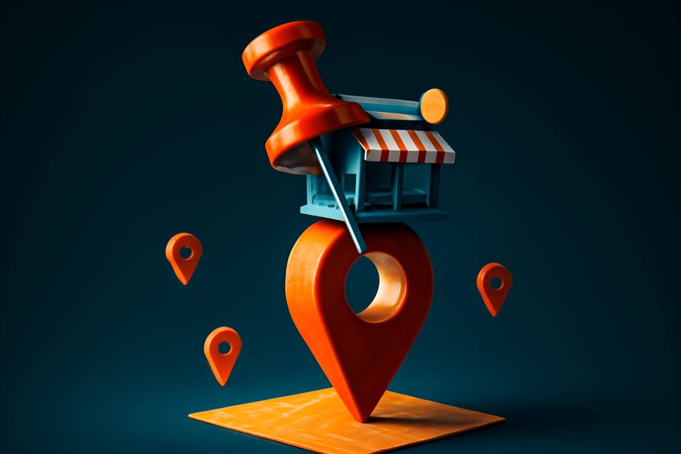 Яркая метка местоположения с изображением магазина