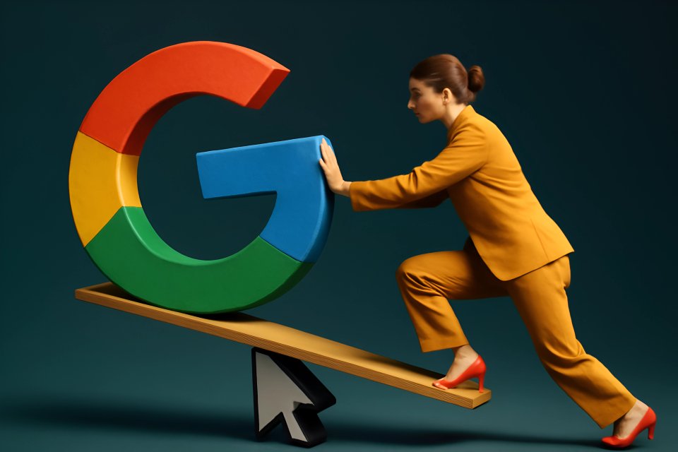 Деловая женщина с логотипом Google