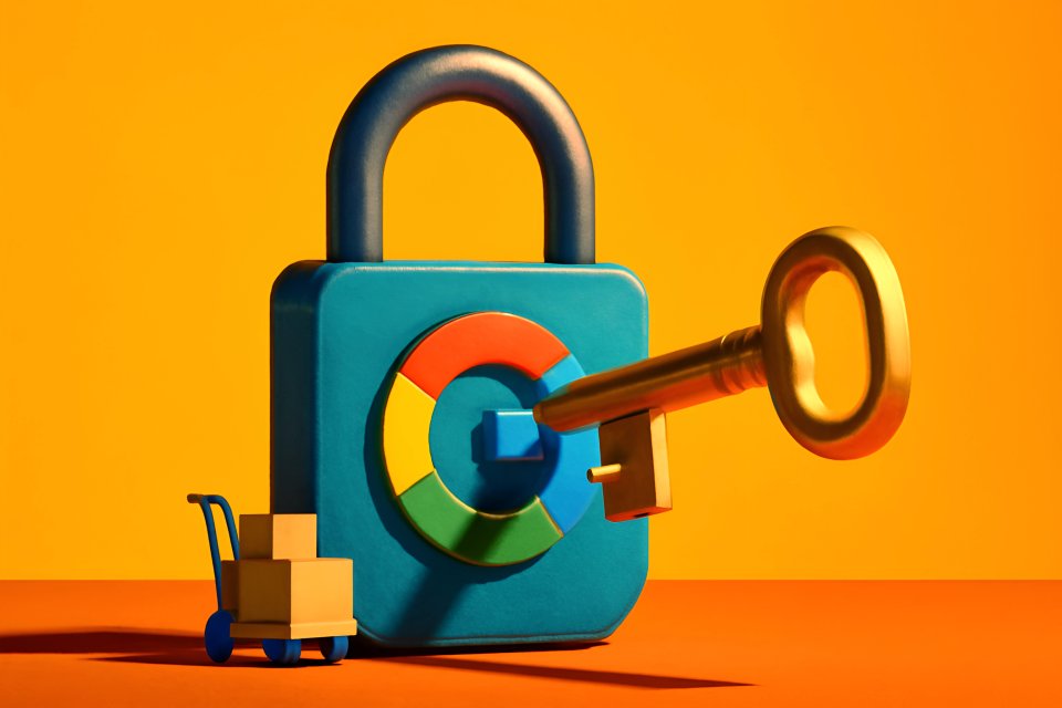 Colorful padlock and key illustration