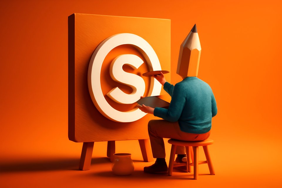 Kunstner, der maler et logo på lærred