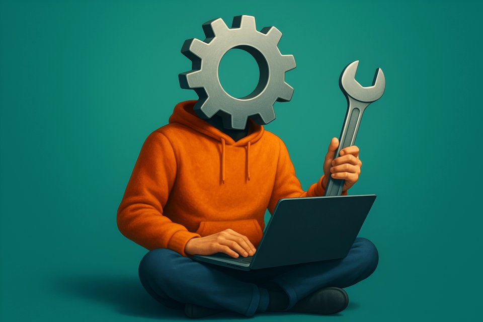 Technikbegeisterte Person am Laptop