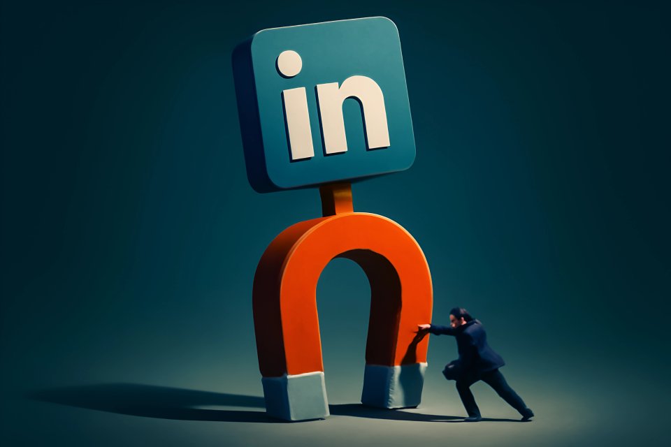 Empresário com um ímã do LinkedIn