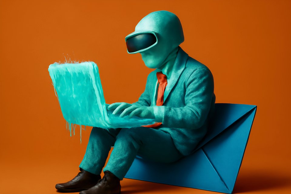 Escribiendo de manera futurista en un portátil congelado