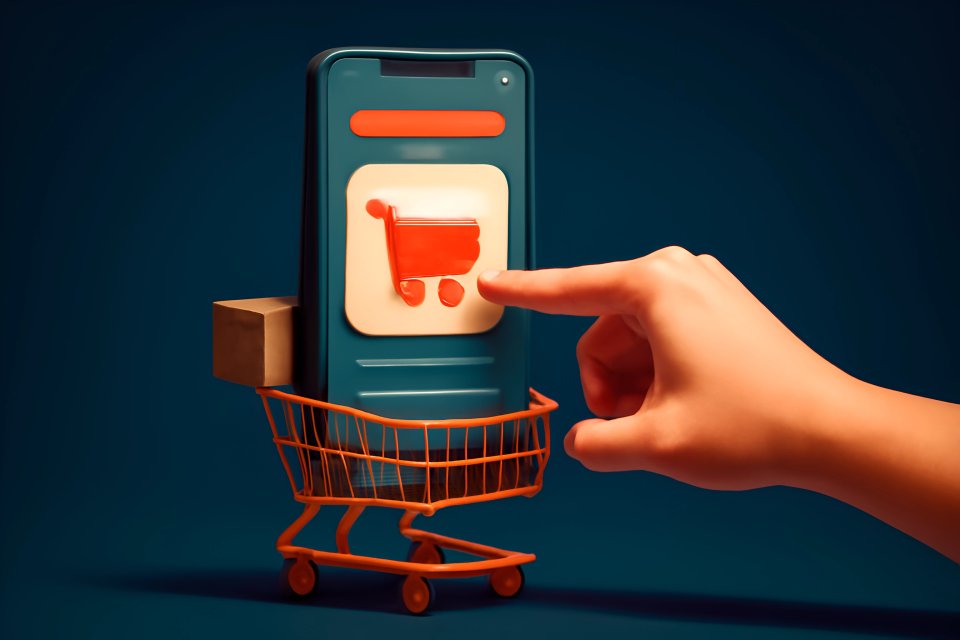 Hand, die eine mobile Shopping-App nutzt