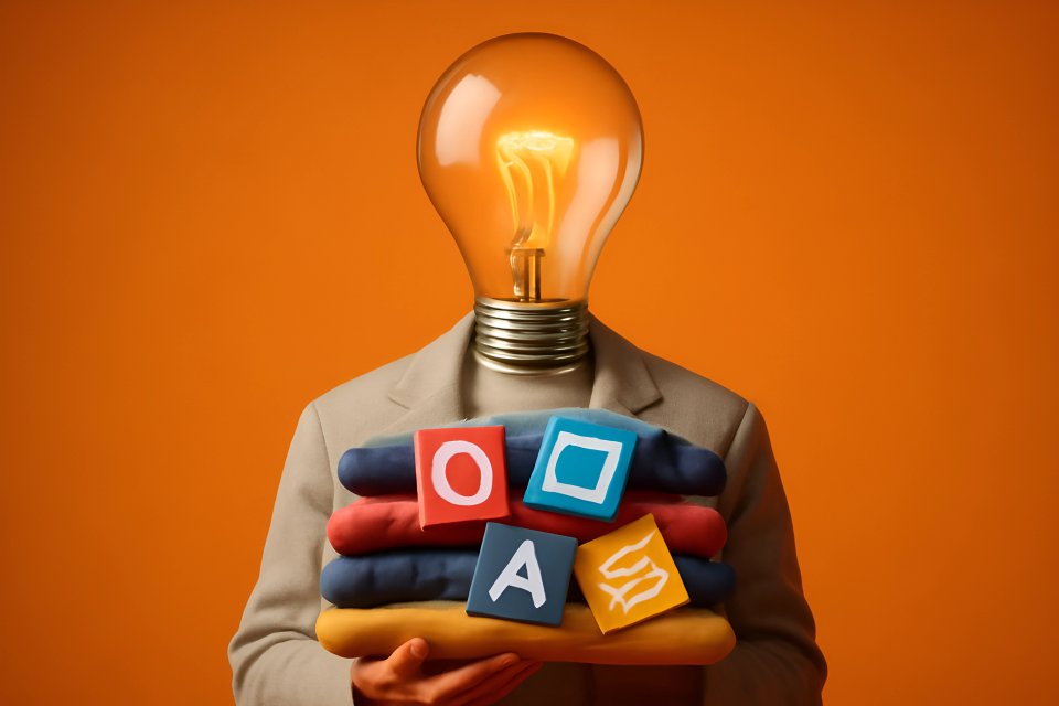 Testa a forma di lampadina con blocchi colorati