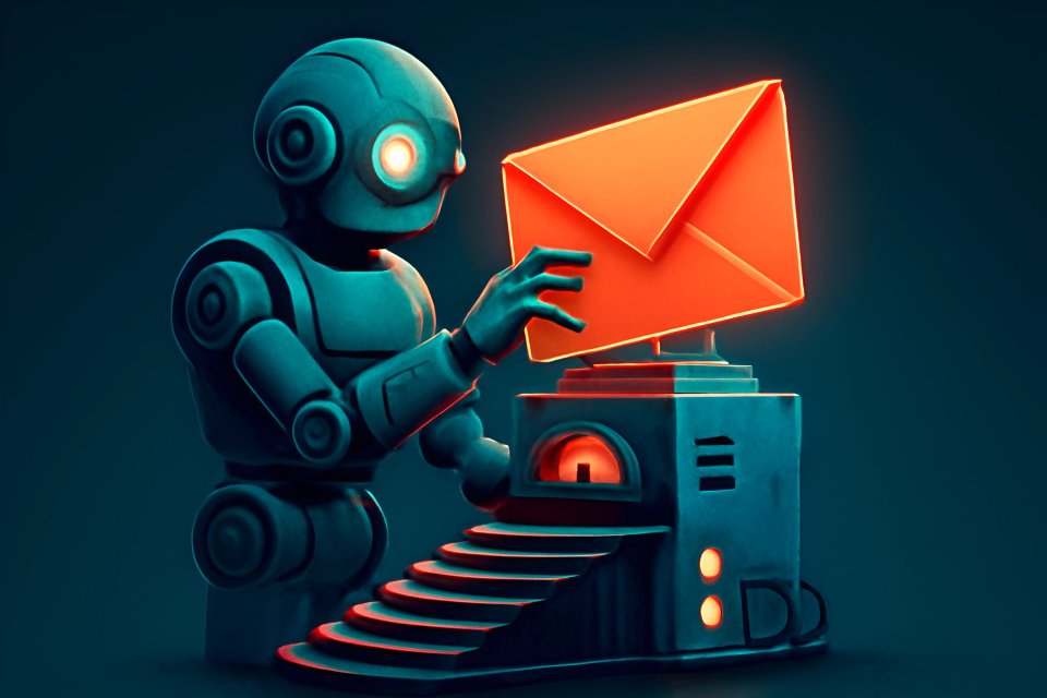 Robot med lysande e-postkuvert