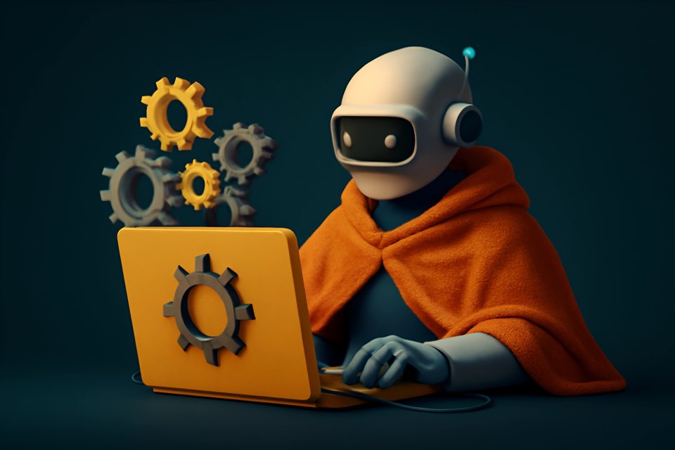 Robot with laptop and gears