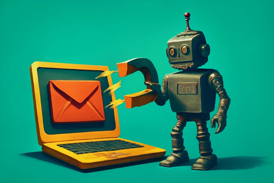Robot met magneet en laptop