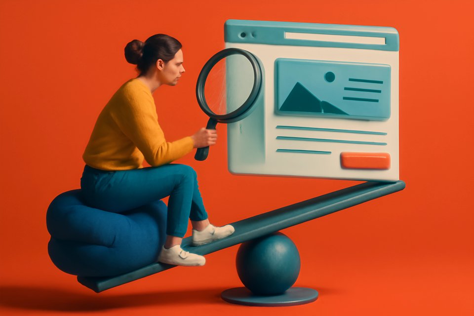 Femme examinant la maquette d'un site web avec créativité