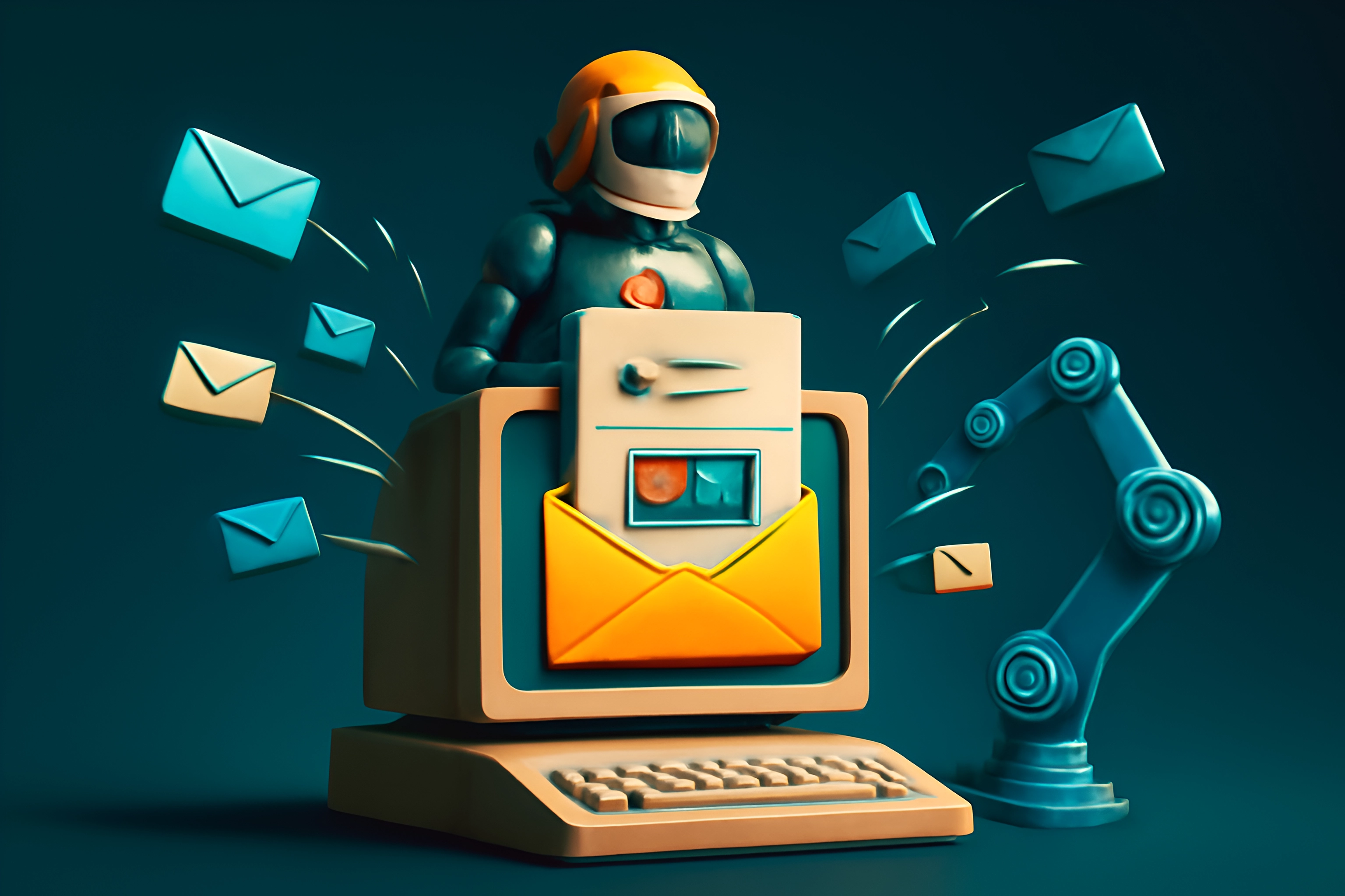 Roboter mit E-Mail am Computer