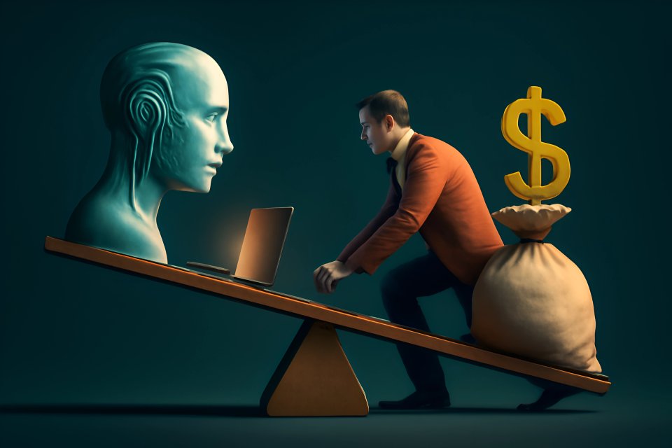 Man balancing AI and money