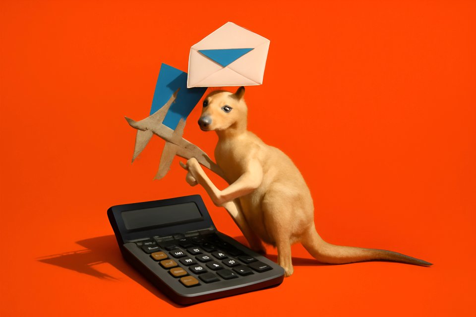 Kangaroo with calculator and envelopes