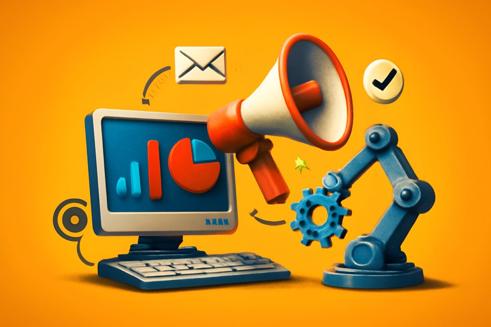 Computer and automation tools illustration