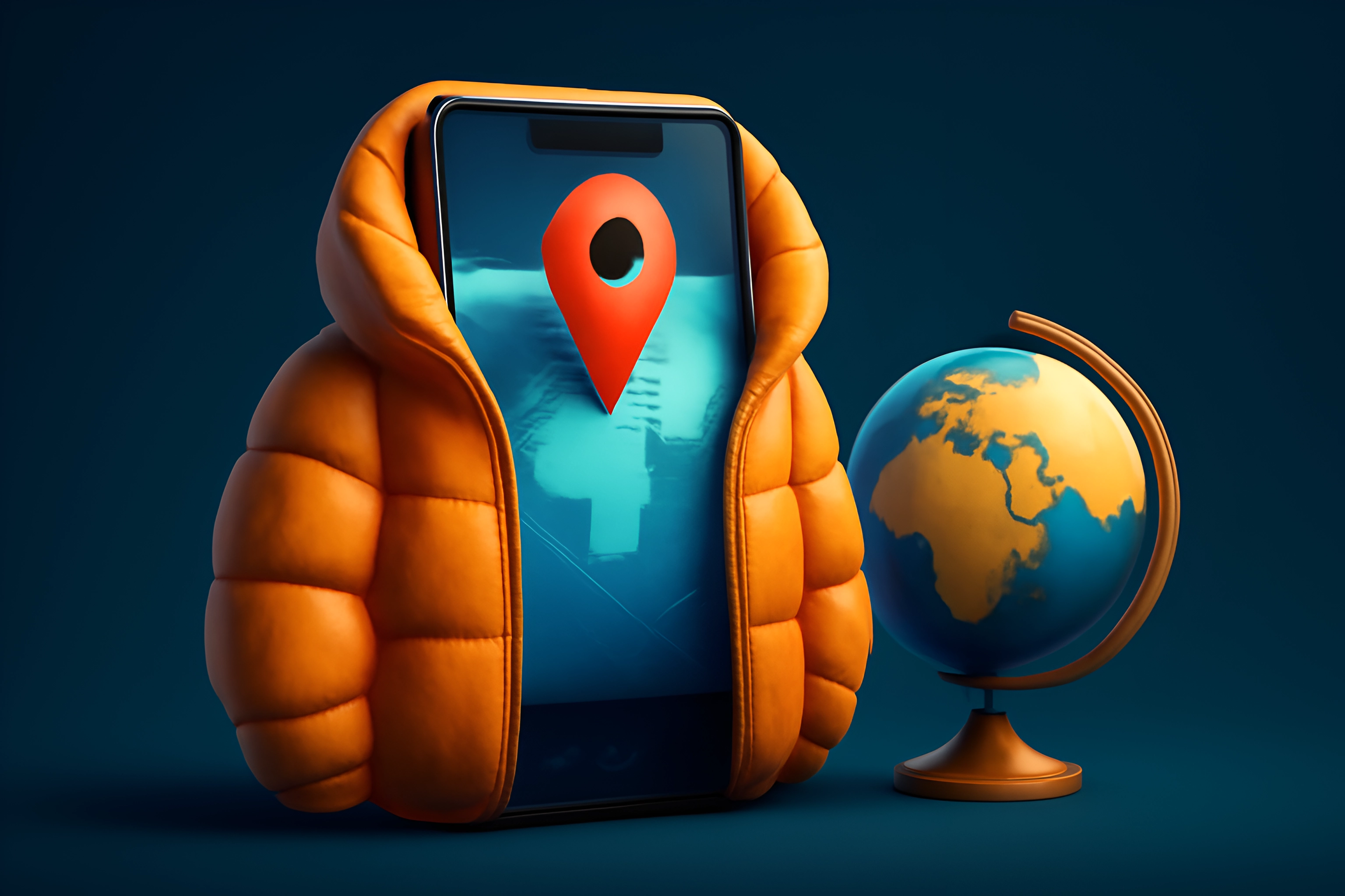 Smartphone with globe and location pin