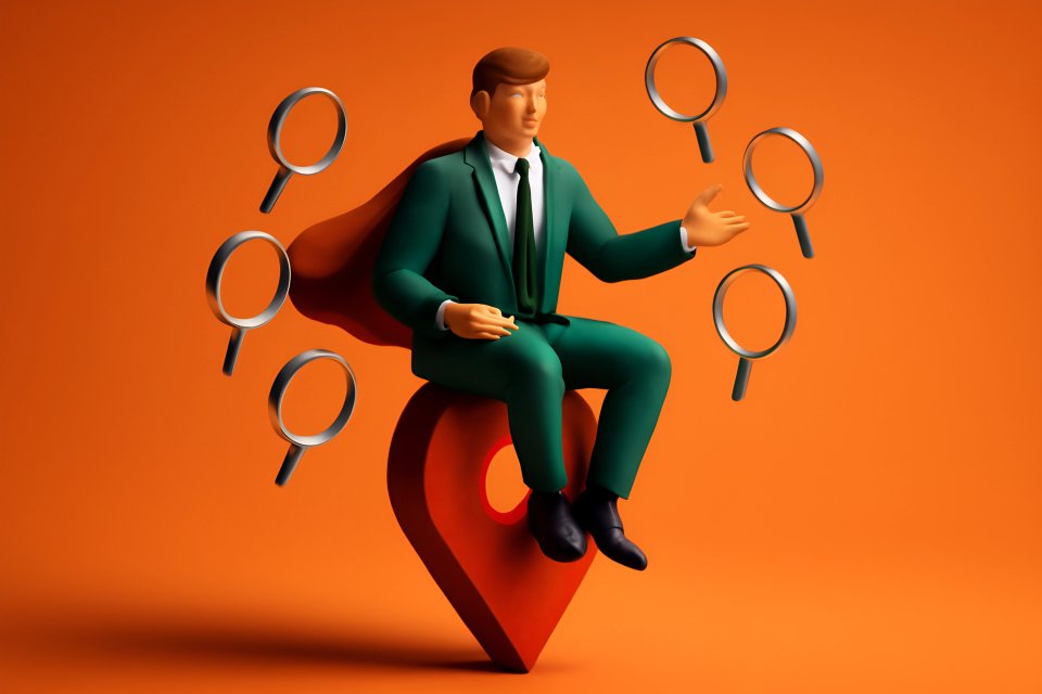 Businessman with magnifying glasses illustration