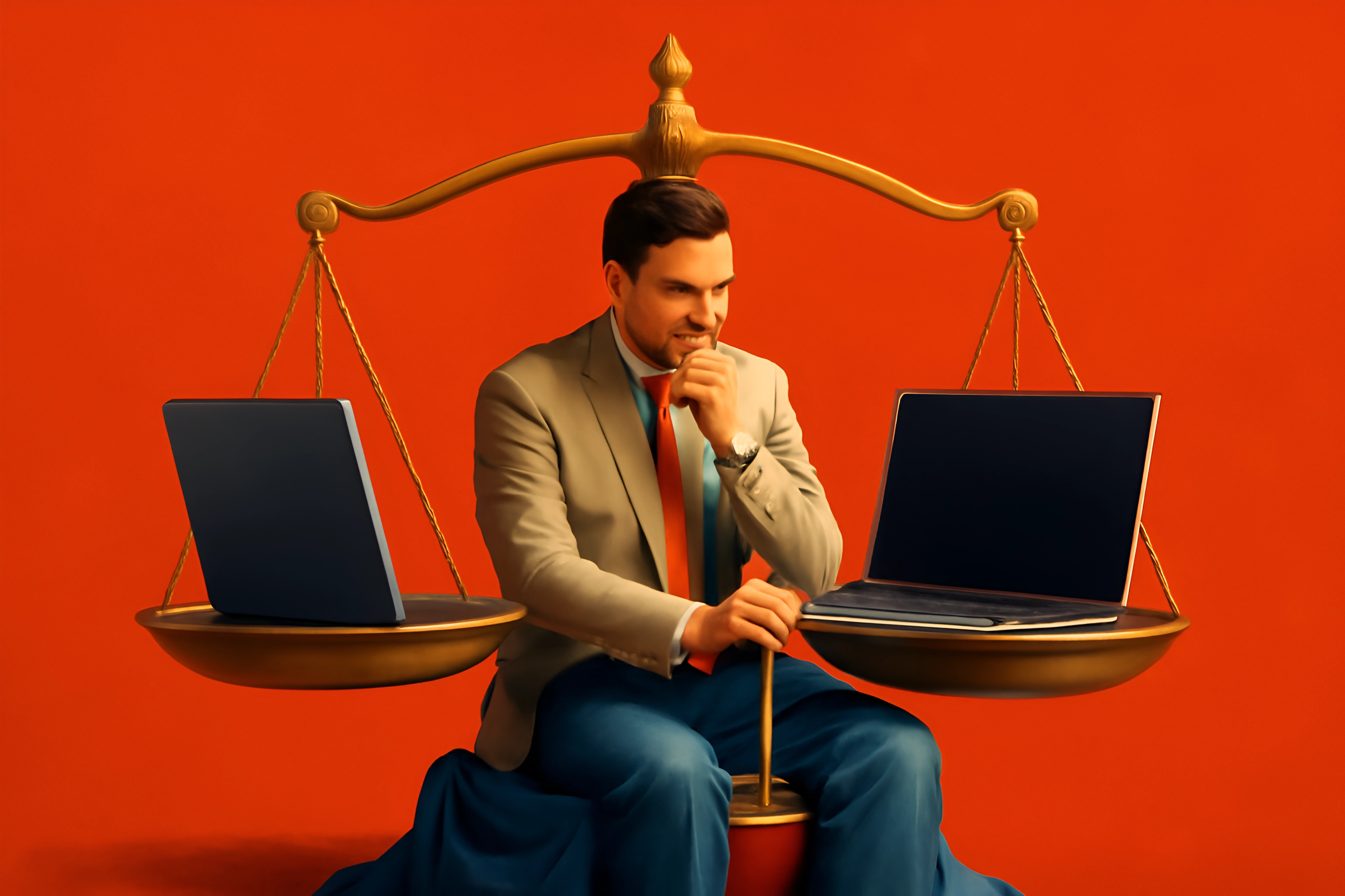 Man balancing laptops on scale