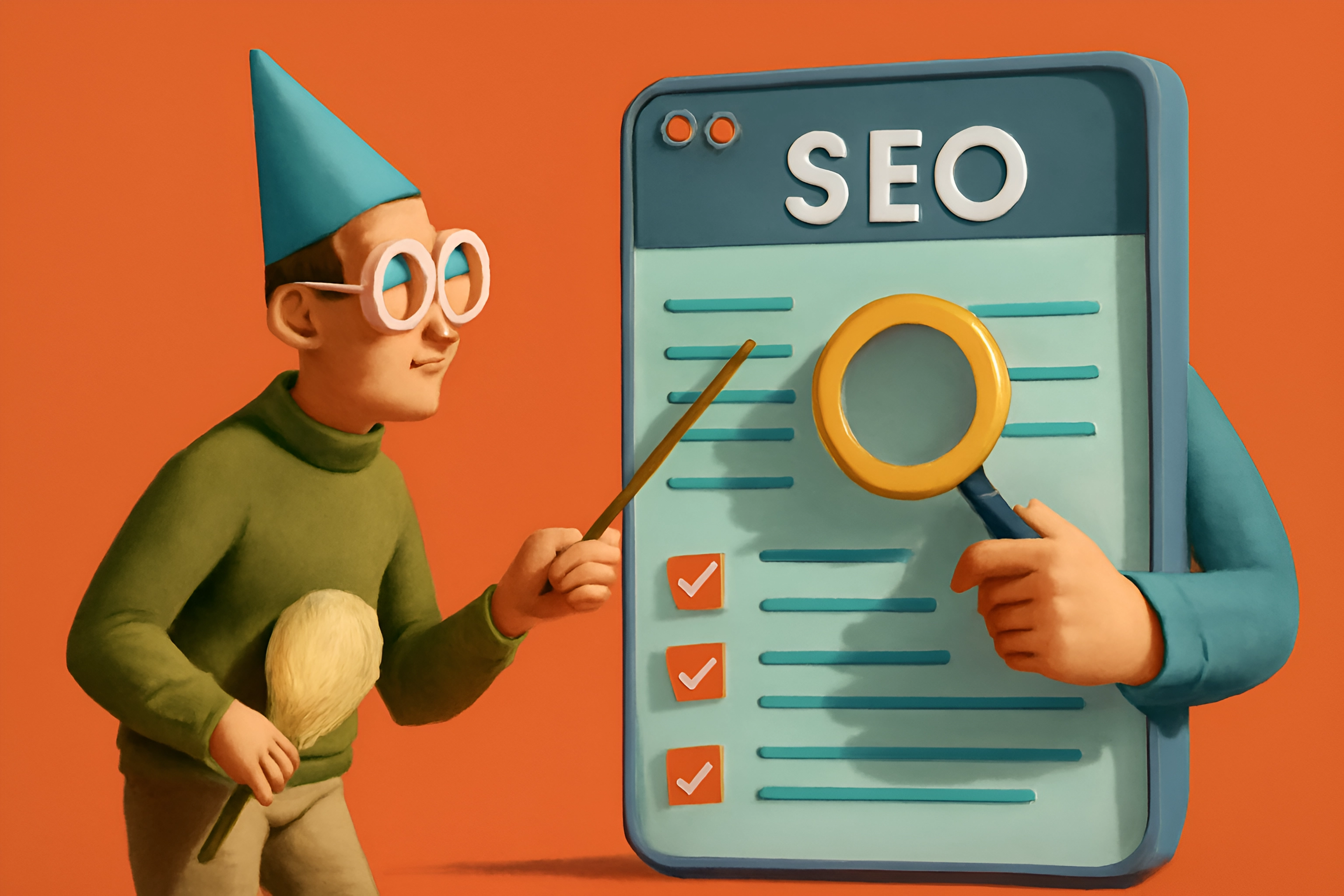 SEO-checklista och karaktärsillustration