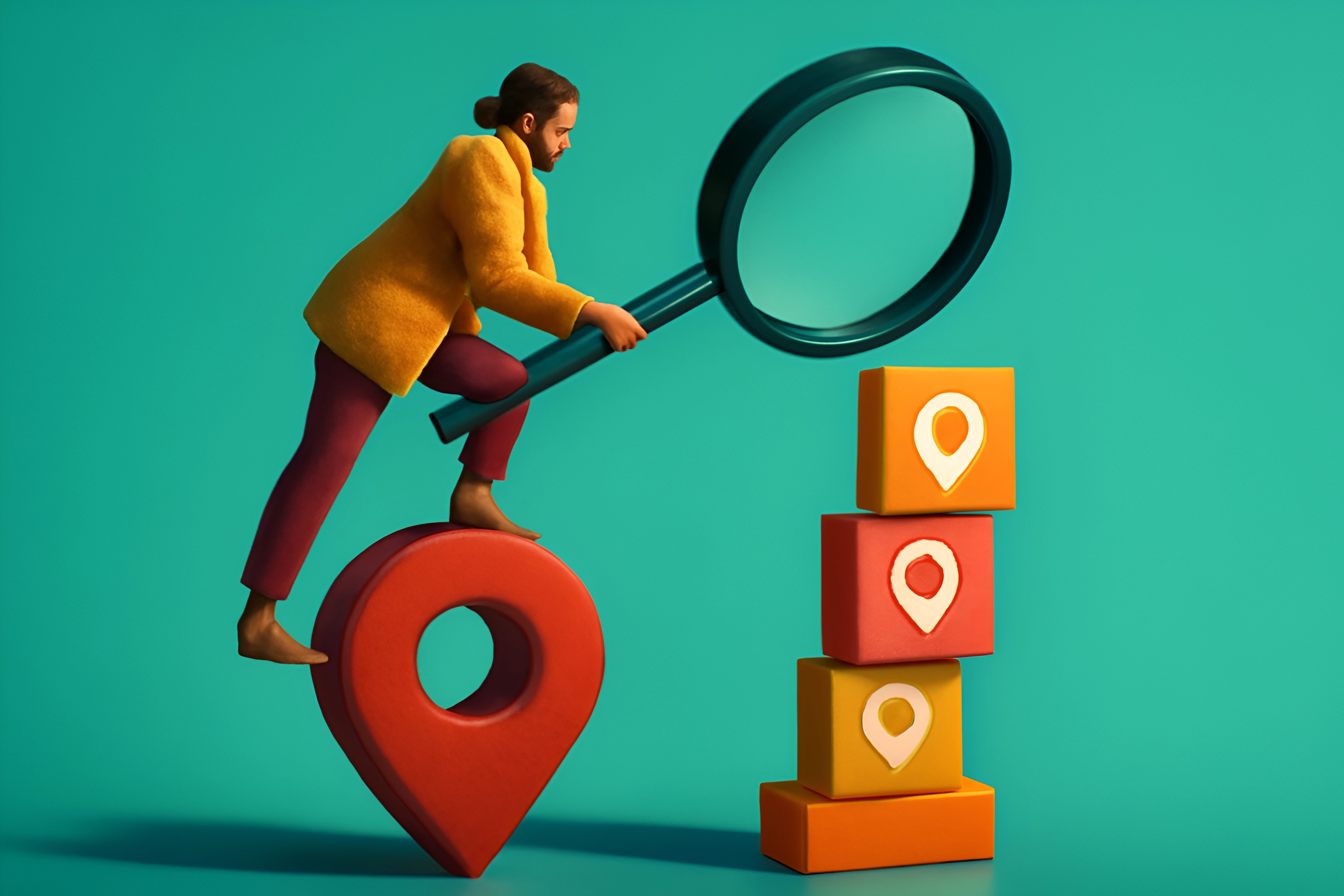 Person analyzing location markers
