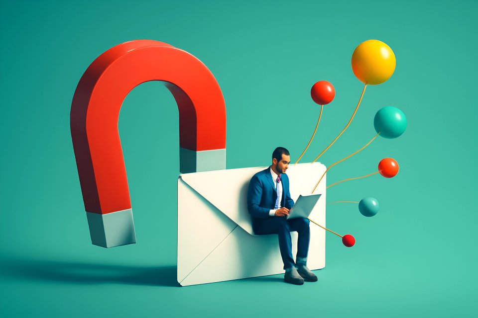 Businessman using magnet for leads