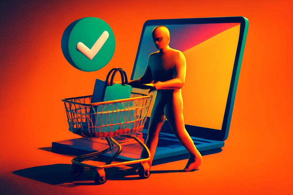 Shopping cart and laptop illustration