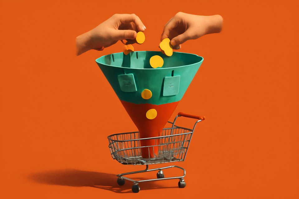 Funnel collecting coins for shopping