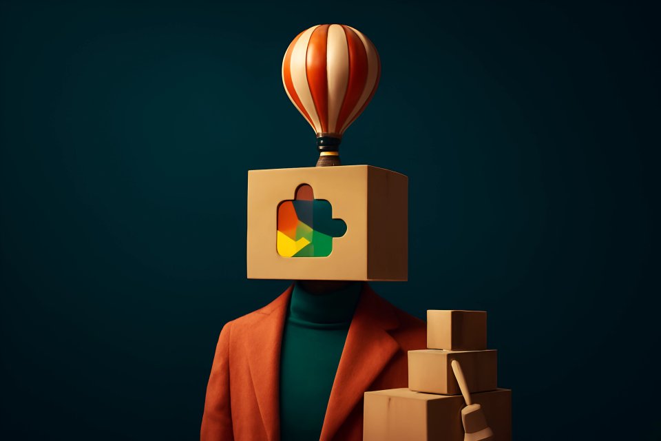 Box-headed figure with balloon