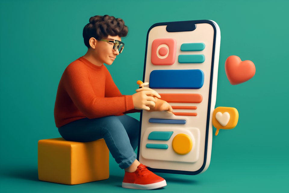 Young man using smartphone interface