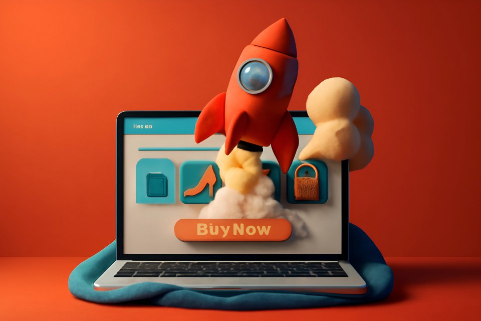 Rocket on laptop for online shopping