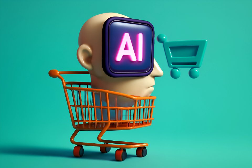 Tête d'IA dans un panier d'achat