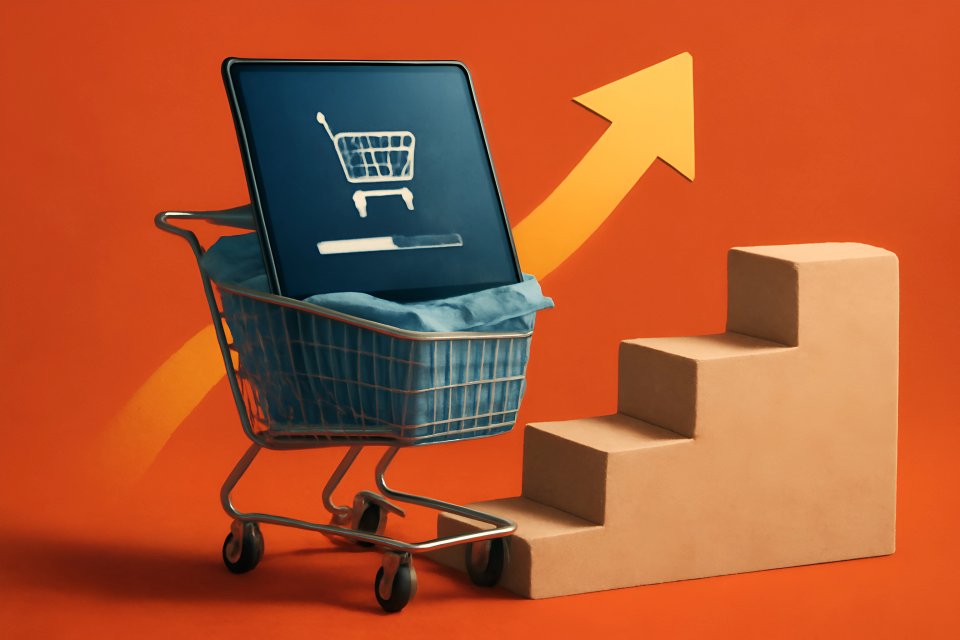 Einkaufswagen und Wachstumspfeil