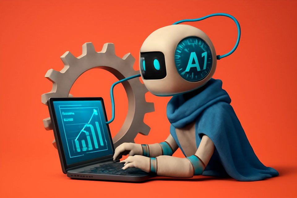 Robot som arbeider med dataanalyse