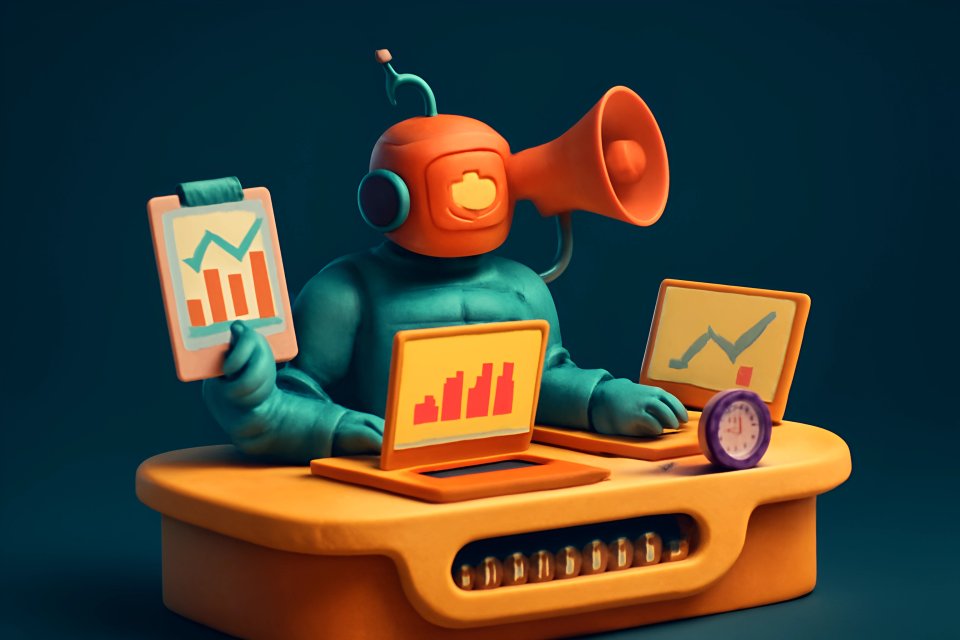 Robot con grafici e megafono